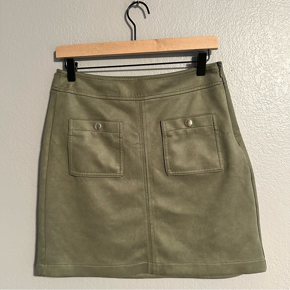 ANN TAYLOR LOFT PETITE Army Fatigue Faux Suede Pocket Shirt Skirt in 4P - Picture 4 of 7